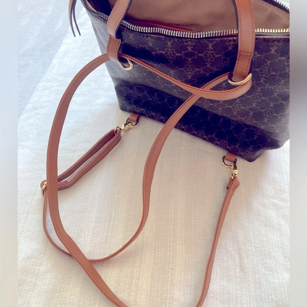 Nanette‎ Lepore Convertible Backpack Shoulder Bag Brown Logo Print Crossbody